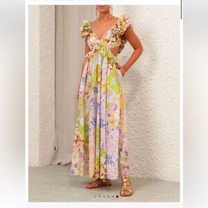 Zimmermann- POP RUFFLE SLEEVE MIDI DRESS